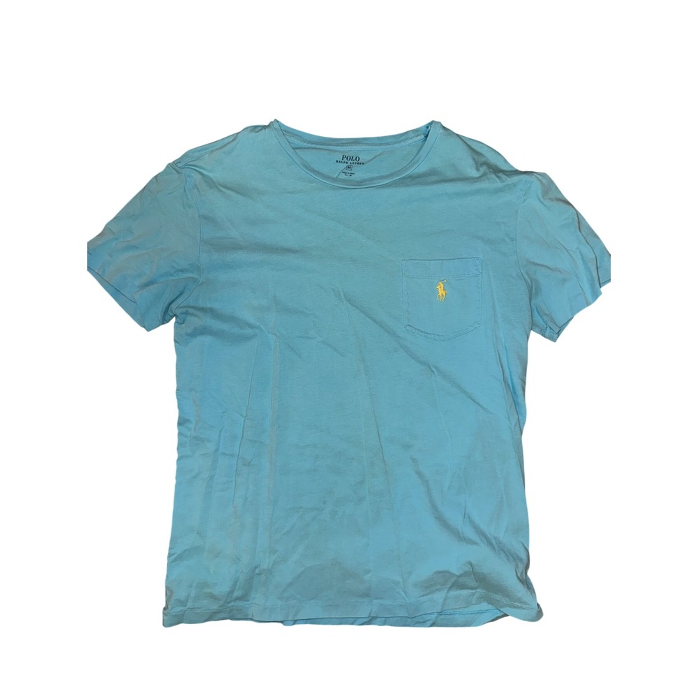 Polo Ralph Lauren Mens Short Sleeve Pocket T-Shirt Light Blue Yellow Pony Size M
